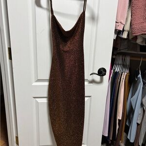 Fashion Nova Shimmering Brown Backless Dress